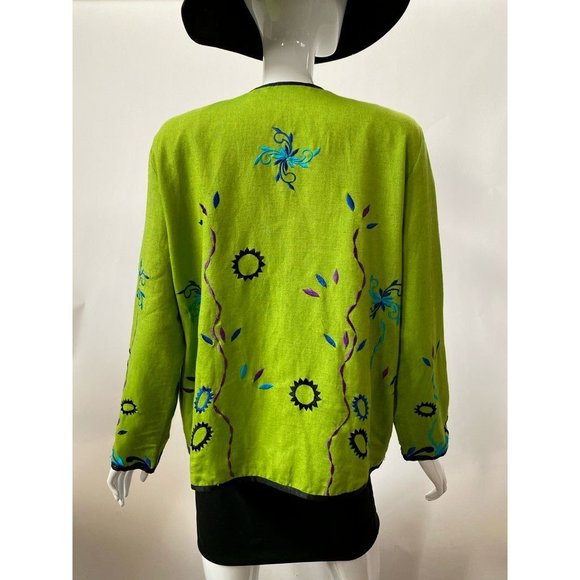 Allure Womens Jacket Green Blue Floral Long Sleeve Toggle Embroidered M - Picture 2 of 12